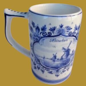 Vintage 1971 Heineken Delft Blue Hand-Painted Mug Made in Holland